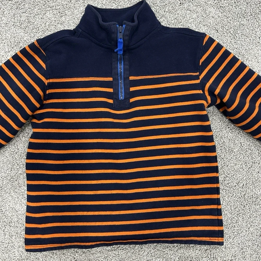 Gymboree Boys Size Small (5-6) Long Sleeve 1/4 zip sweatshirt orange Navy stripe